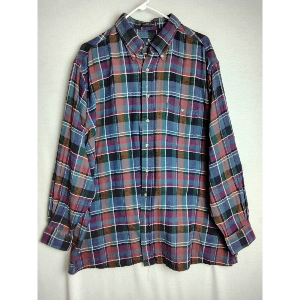 Vintage Enro Mens 2XL Big Red & Blue Button Down Flannel Shirt OUtdoor Work